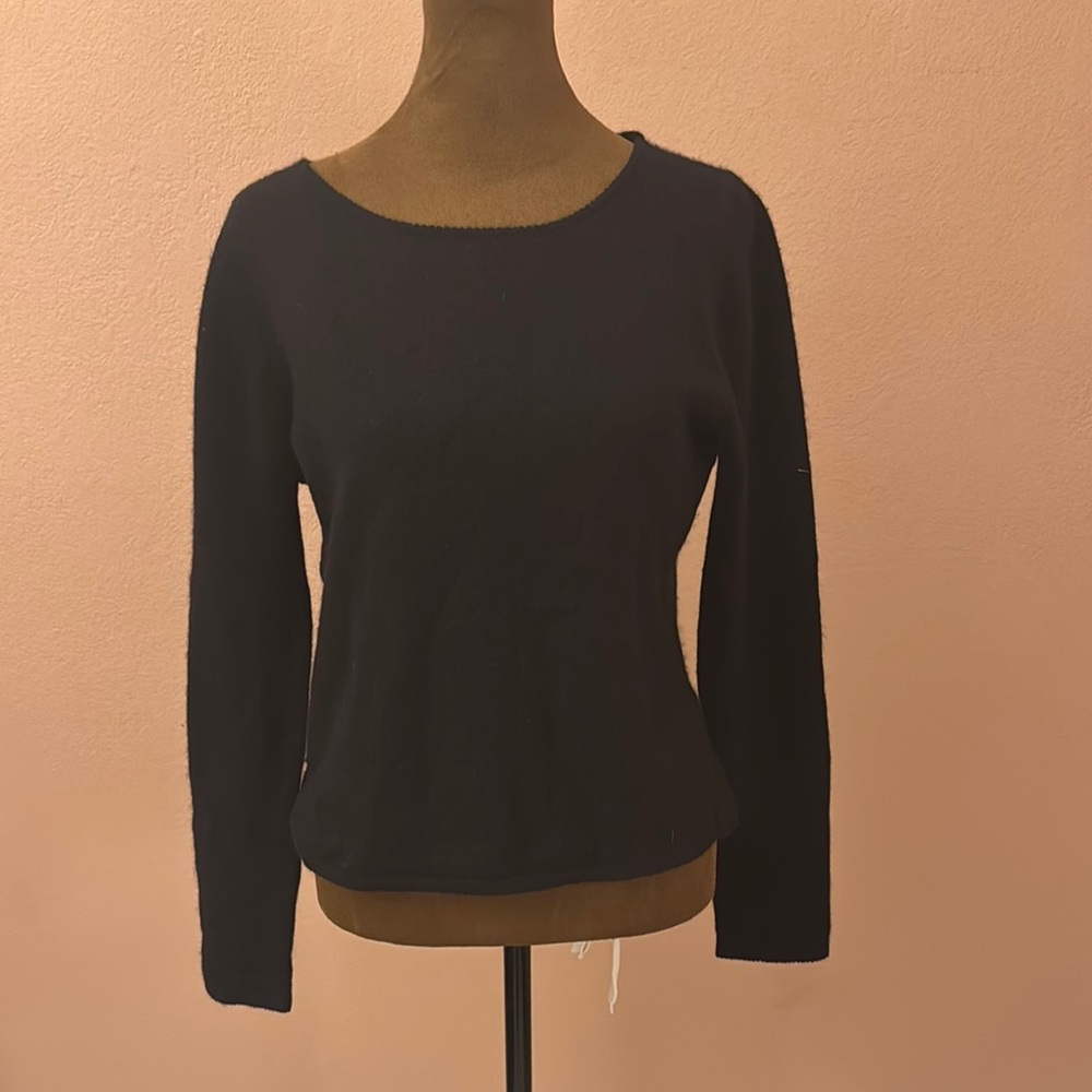 Harold's Midnight Black Long Sleeve Tee 100% Cashmere
